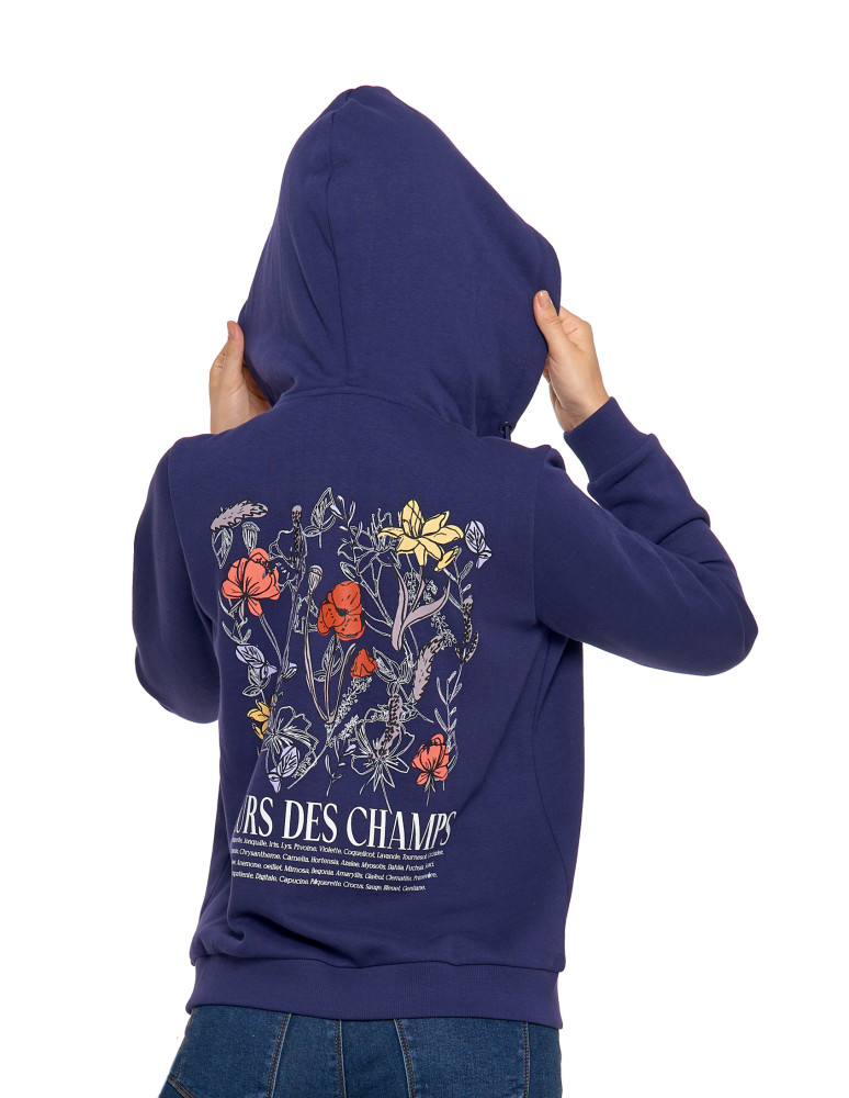 Bluzy - Ocieplana bluza damska rozpinana bawełniana motyw kwiatów GRANATOWY - produkt moraj.pl 5