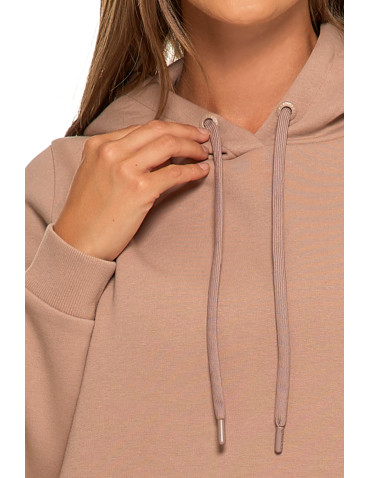 Bluzy - Bluza damska dresowa ocieplana z kapturem BEŻOWY - produkt 3