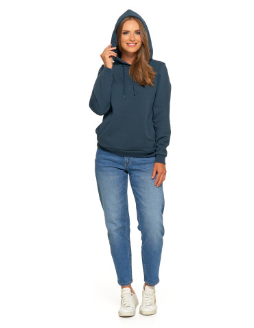 Bluzy - Bluza damska dresowa ocieplana z kapturem GRANATOWY - produkt 9