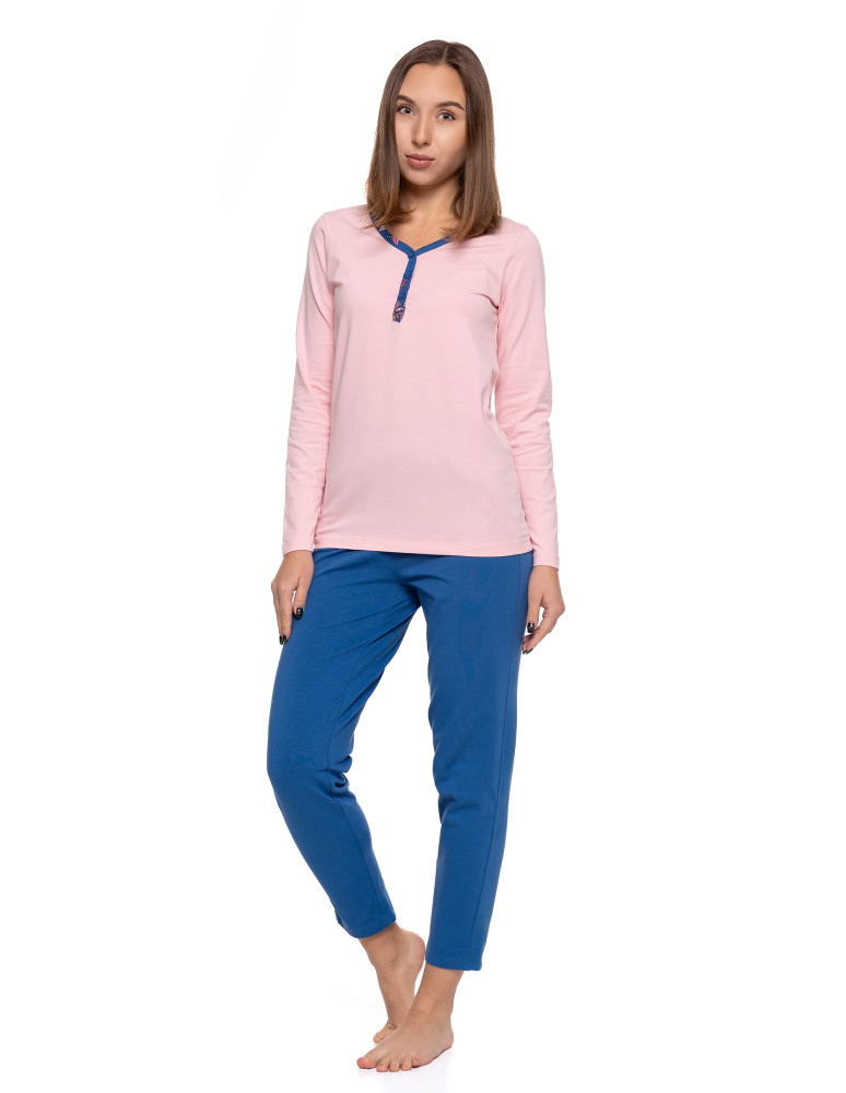 Długi rękaw - Damska piżama dwuczęściowa bawełniana rozpinana Plus Size RÓŻOWY - produkt moraj.pl 1