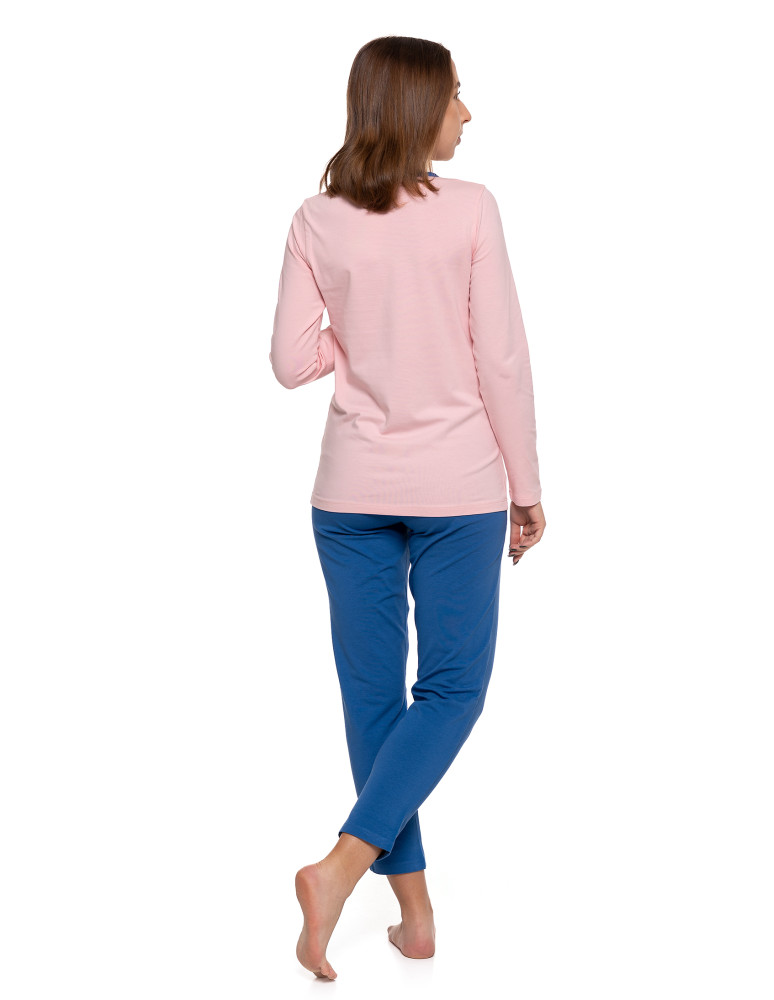 Długi rękaw - Damska piżama dwuczęściowa bawełniana rozpinana Plus Size RÓŻOWY - produkt moraj.pl 2