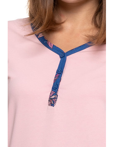 Długi rękaw - Damska piżama dwuczęściowa bawełniana rozpinana Plus Size RÓŻOWY - produkt 3