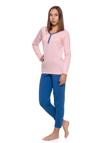 Długi rękaw - Damska piżama dwuczęściowa bawełniana rozpinana Plus Size RÓŻOWY - produkt 4