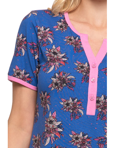 Koszule nocne - Damska piżama koszula nocna krótka kawiatowy wzór Plus Size GRANATOWY - produkt 3