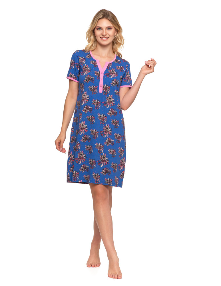 Koszule nocne - Damska piżama koszula nocna krótka kawiatowy wzór Plus Size GRANATOWY - produkt moraj.pl 4