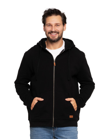 Bluzy - Męska bluza ocieplana na zamek z kapturem CZARNY - produkt 1
