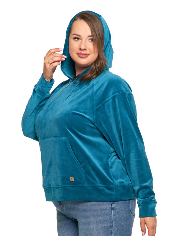 Bluzy - Damska welurowa bluza z kapturem ZIELONY - produkt 6
