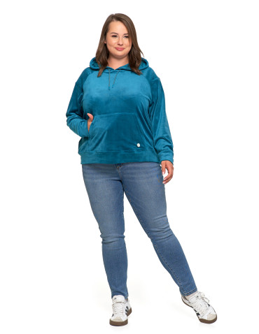 Bluzy - Damska welurowa bluza z kapturem ZIELONY - produkt 8