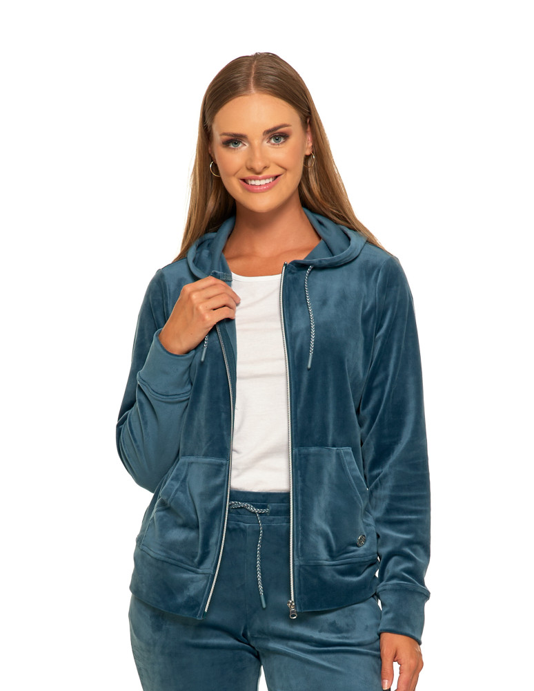 Bluzy - Welurowa bluza damska rozpinana z kapturem GRAFIT - produkt moraj.pl 5