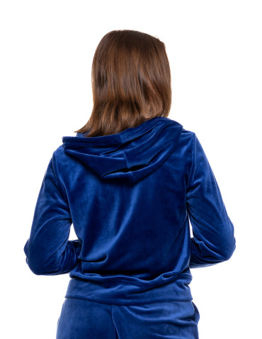 Bluzy - Welurowa bluza damska rozpinana z kapturem NIEBIESKI - produkt 2