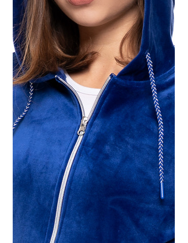 Bluzy - Welurowa bluza damska rozpinana z kapturem NIEBIESKI - produkt 3