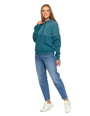 Bluzy - Damska bluza z kapturem ocieplana z motywem graficznym ZIELONY - produkt 8