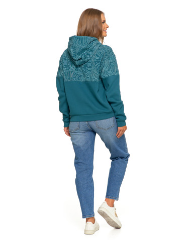 Bluzy - Damska bluza z kapturem ocieplana z motywem graficznym ZIELONY - produkt 10