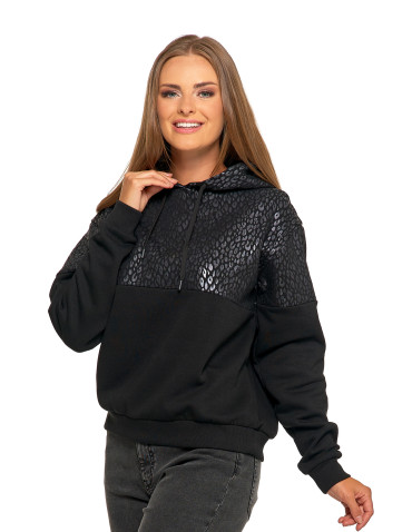 Bluzy - Damska bluza z kapturem ocieplana z motywem graficznym CZARNY - produkt 5