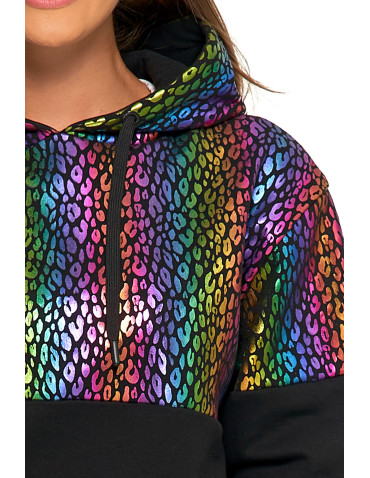 Bluzy - Damska bluza z kapturem ocieplana z motywem graficznym WIELOKOLOROWY - produkt 3