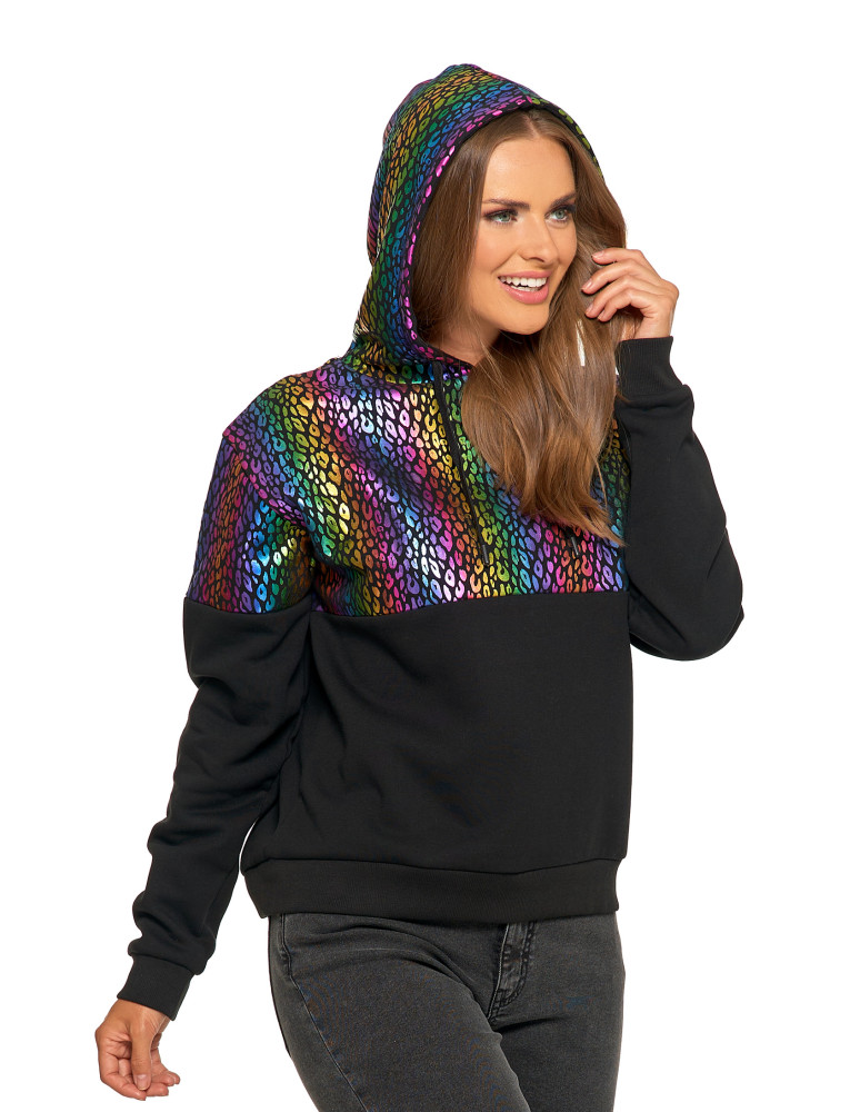 Bluzy - Damska bluza z kapturem ocieplana z motywem graficznym WIELOKOLOROWY - produkt moraj.pl 5
