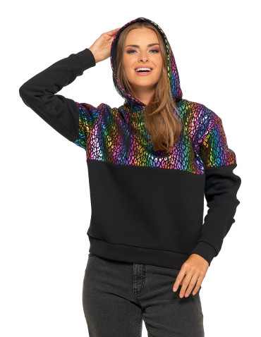 Bluzy - Damska bluza z kapturem ocieplana z motywem graficznym WIELOKOLOROWY - produkt 6