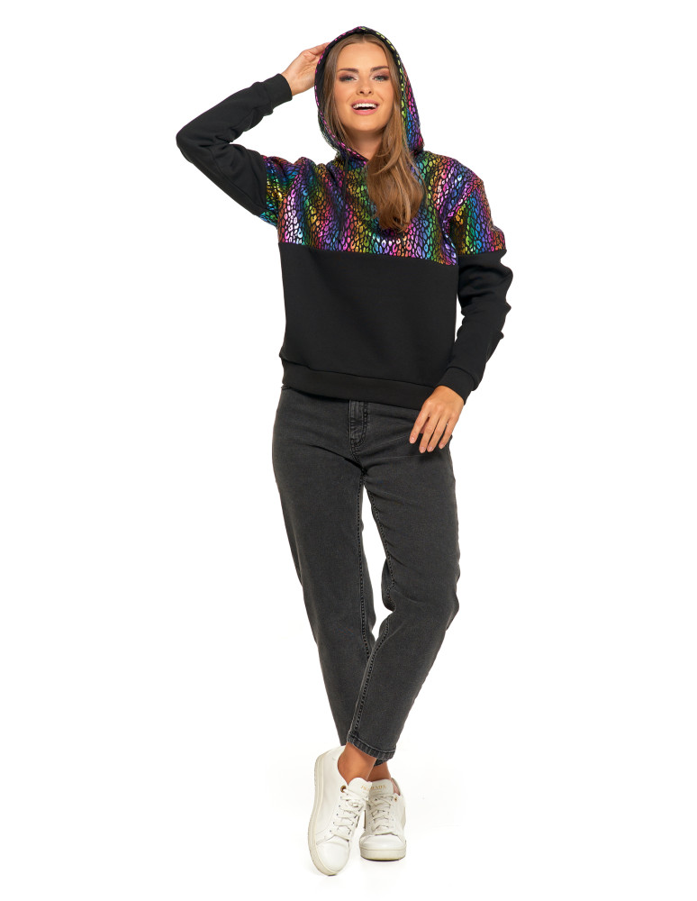 Bluzy - Damska bluza z kapturem ocieplana z motywem graficznym WIELOKOLOROWY - produkt moraj.pl 10