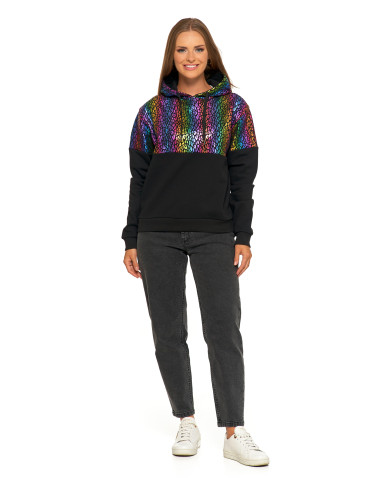 Bluzy - Damska bluza z kapturem ocieplana z motywem graficznym WIELOKOLOROWY - produkt 12