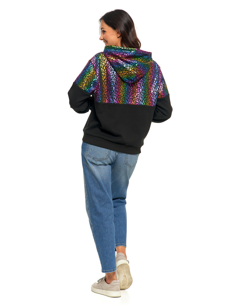 Bluzy - Damska bluza z kapturem ocieplana z motywem graficznym WIELOKOLOROWY - produkt moraj.pl 13