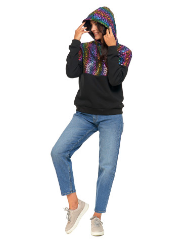 Bluzy - Damska bluza z kapturem ocieplana z motywem graficznym WIELOKOLOROWY - produkt 16