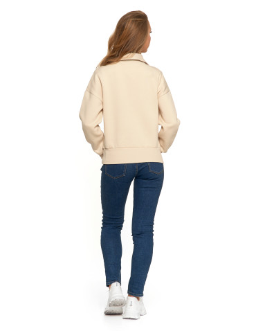 Bluzy - Damska bluza dresowa ze stójką i zamkiem ocieplana BEŻOWY - produkt 5