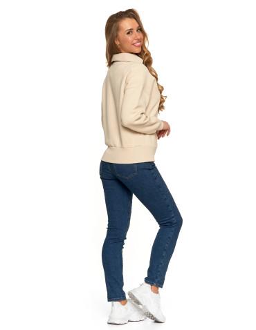 Bluzy - Damska bluza dresowa ze stójką i zamkiem ocieplana BEŻOWY - produkt 6