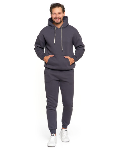 Bluzy - Męska bluza dresowana oversize z kapturem ocieplana GRAFIT - produkt 5
