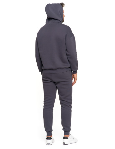 Bluzy - Męska bluza dresowana oversize z kapturem ocieplana GRAFIT - produkt 8