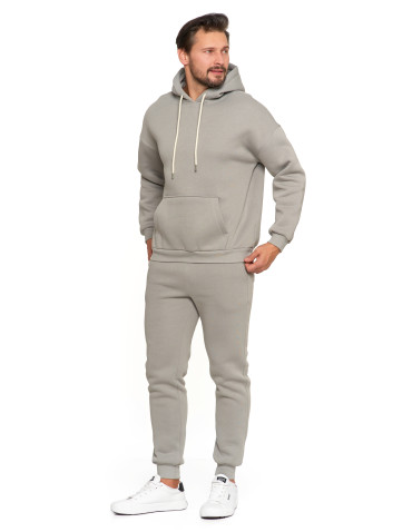 Bluzy - Męska bluza dresowa oversize z kapturem ocieplana SZARY - produkt 2