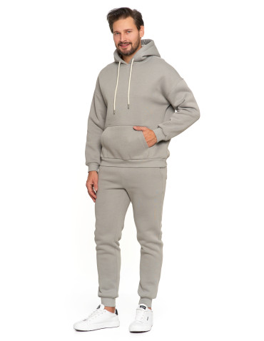 Bluzy - Męska bluza dresowana oversize z kapturem ocieplana SZARY - produkt 4