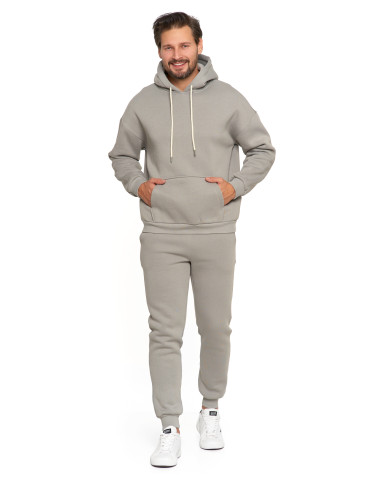 Bluzy - Męska bluza dresowana oversize z kapturem ocieplana SZARY - produkt 9