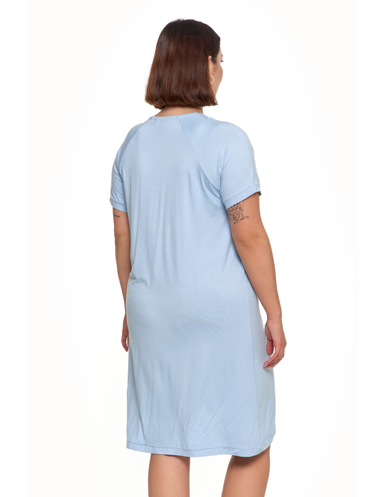 Koszule nocne - Koszula nocna bambusowa Plus Size z koronkowym dekoltem NIEBIESKI - produkt moraj.pl 3